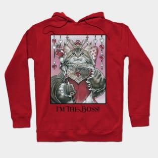 Queen of Hearts Cat - I'm the Boss! - Black Outlined Design Hoodie